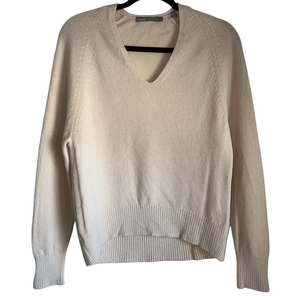 VINCE‎ SIZE XS BEIGE CREAM V-neck 100% cashmere sweater raglan sleeve